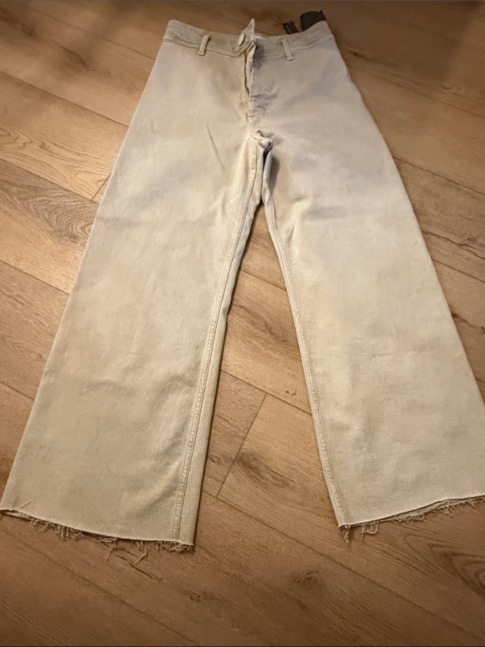 Zara Beige Wide-Leg Jeans with Raw Hem